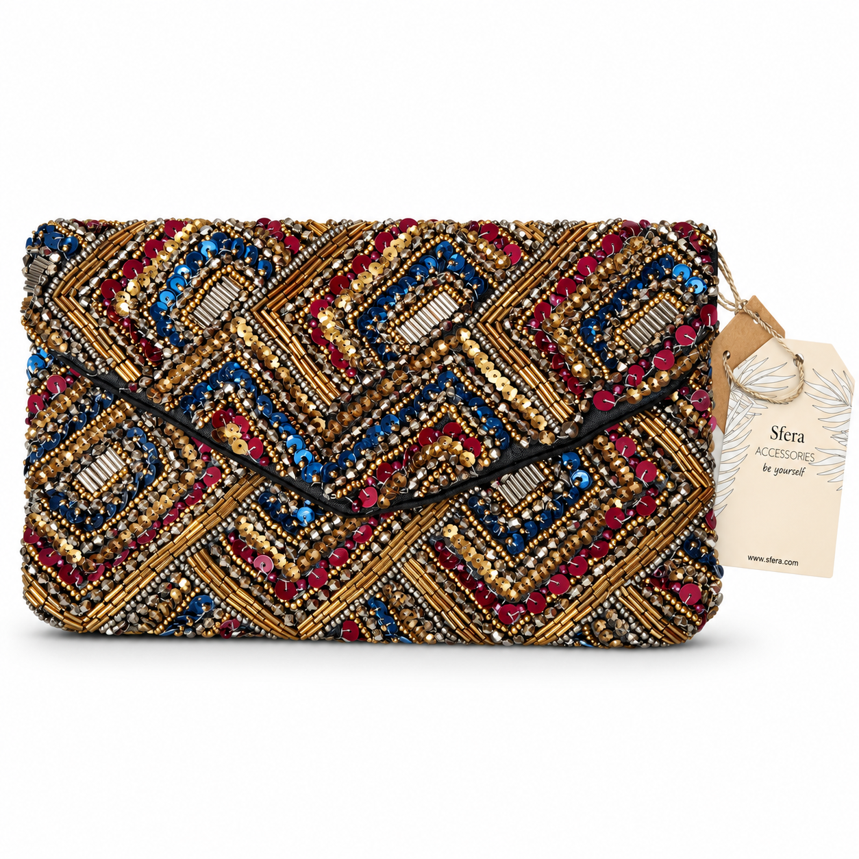Sfera Multicolor Embellished Beaded Clutch Bag