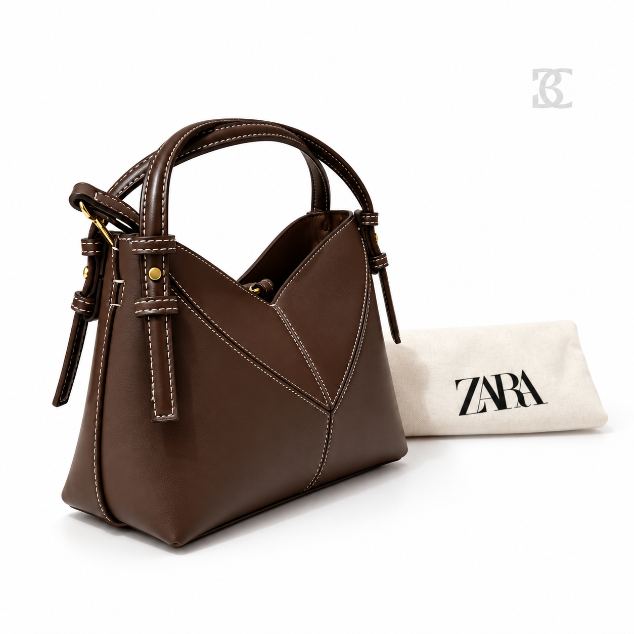 ZARA Brown Contrast Stitch Handbag