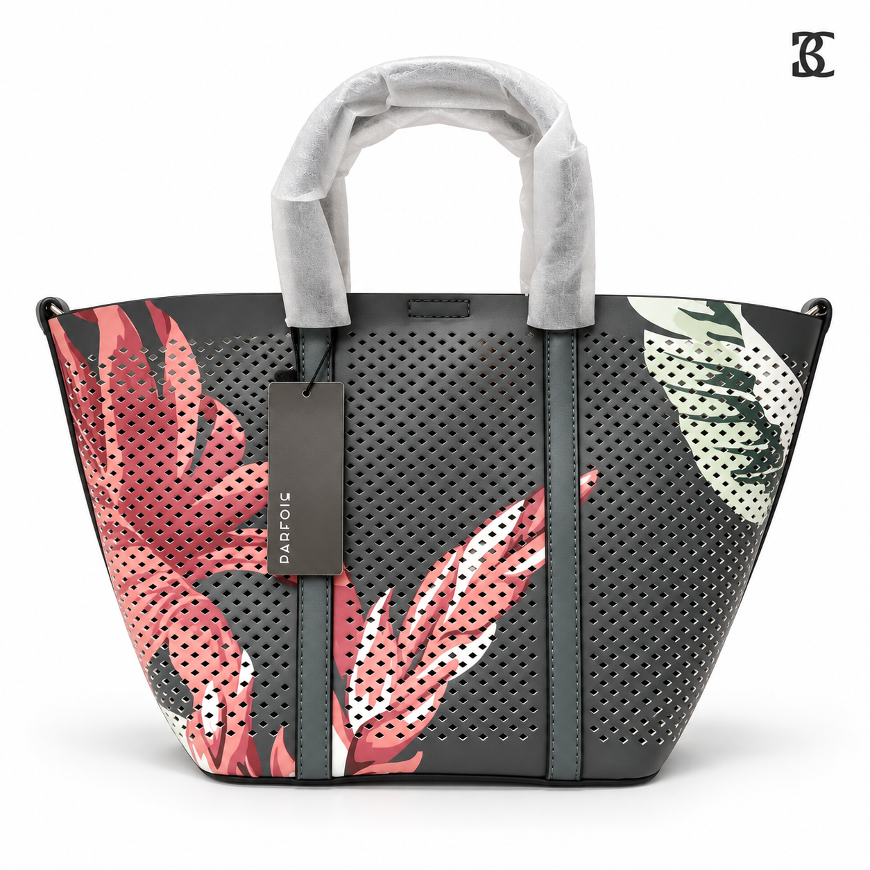PARFOIS Black Floral Perforated Tote Bag