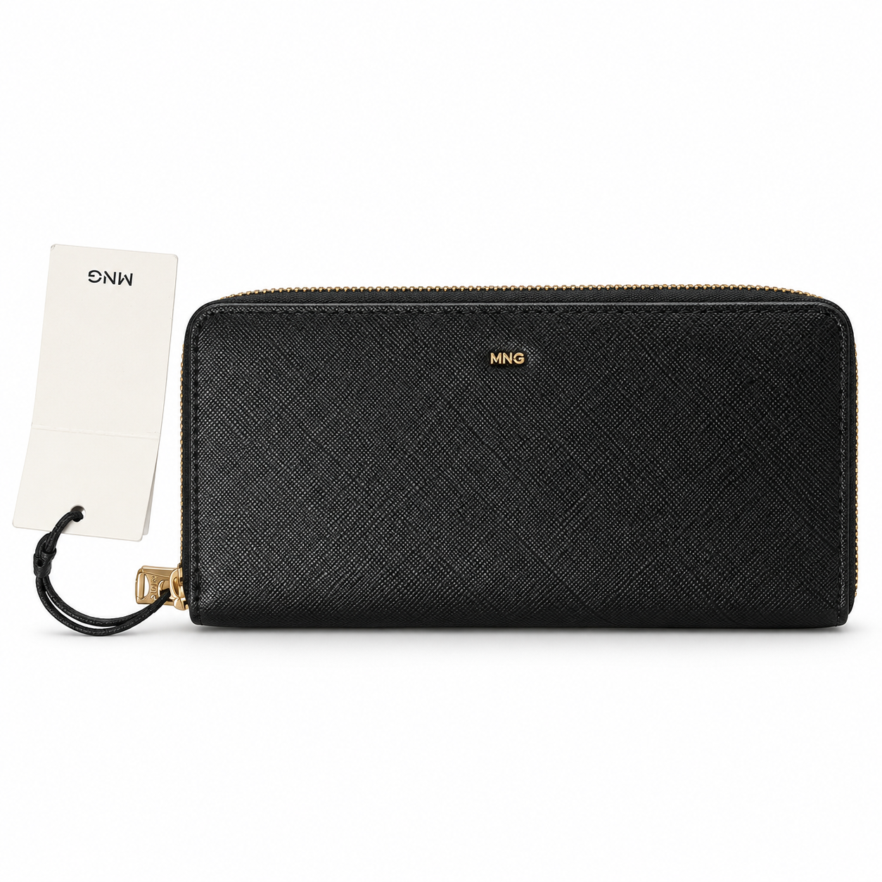 MNG Black Zip-Around Wallet