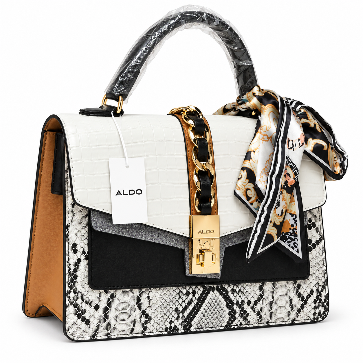 ALDO White & Black Snake-Print Structured Handbag