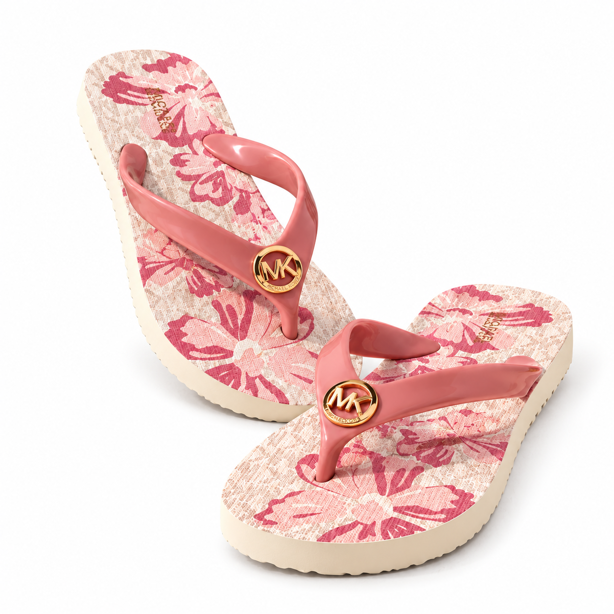 Michael Kors Pink Floral Logo Flip Flops
